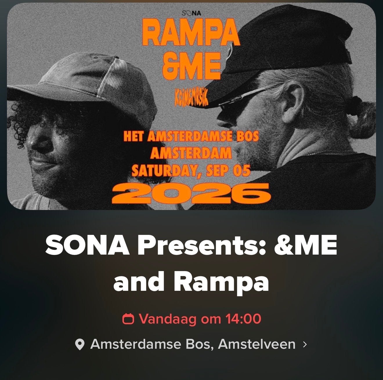2x kaartje Keinemusic Rampa & Me 5 september, Tickets en Kaartjes, Twee personen, September