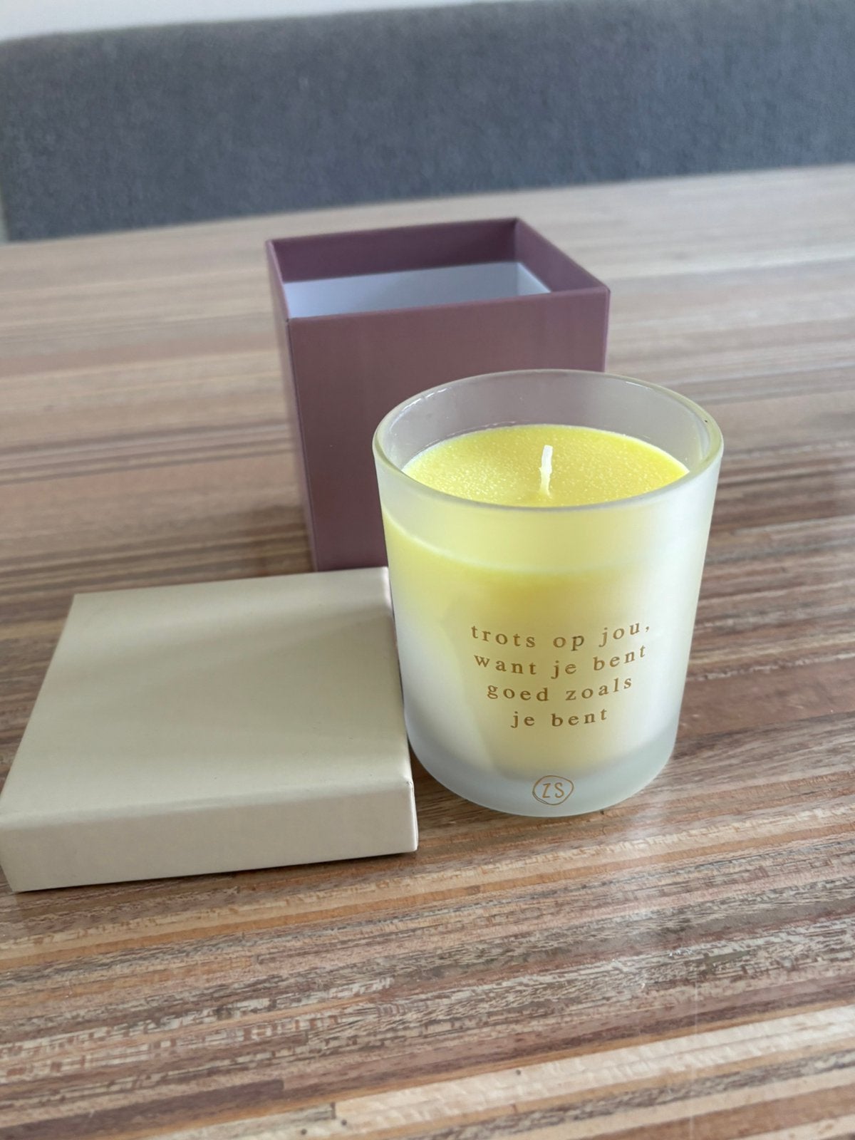 Luxe geurkaars met tekst in doos van Zusss, Zusss, Nieuw, Ophalen of Verzenden, Glas