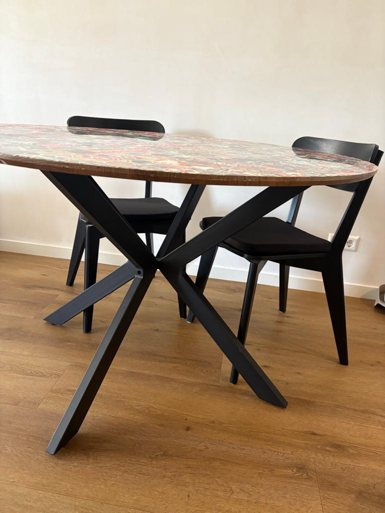 Unieke ronde eettafel 120cm - gemaakt door Jessie Maya 2023, Ophalen, Overige materialen, 100 tot 150 cm, Rond