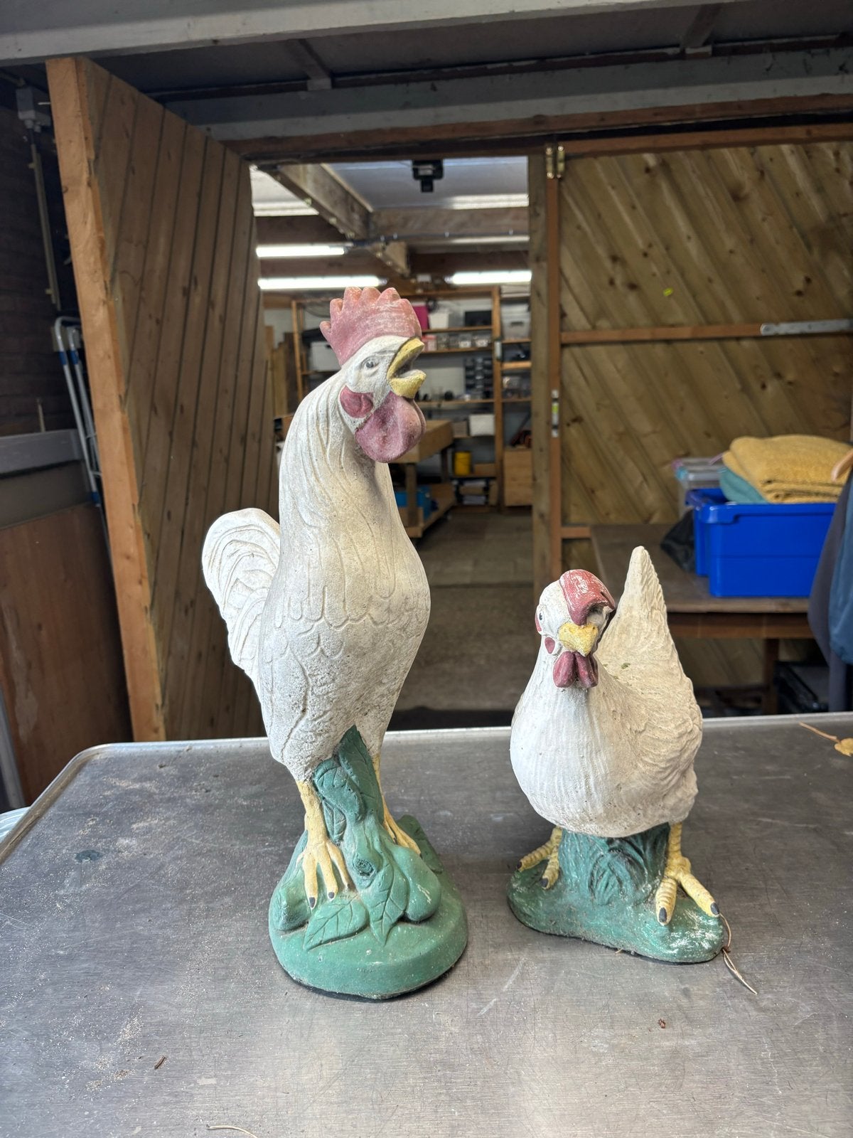 Decoratieve haan en kip beeldjes voor tuin of huis, Ophalen, Gebruikt, Landelijk, Wit