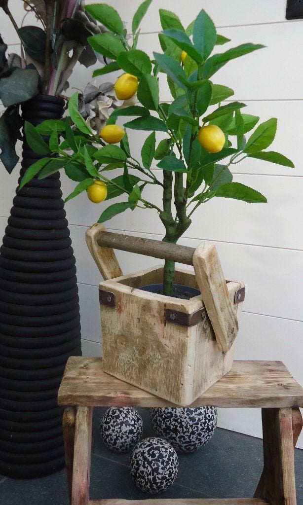 houten decoratie - vintages - brocante - stoer rijstbakje, Minder dan 30 cm, Minder dan 60 cm, Vierkant, Ophalen of Verzenden