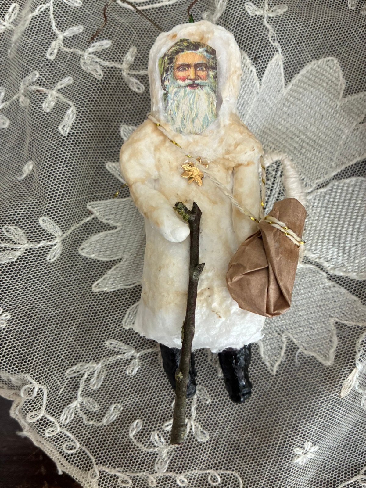 Nostalgisch feathertree wattenpopje Sana met stok, Ophalen of Verzenden, Nieuw