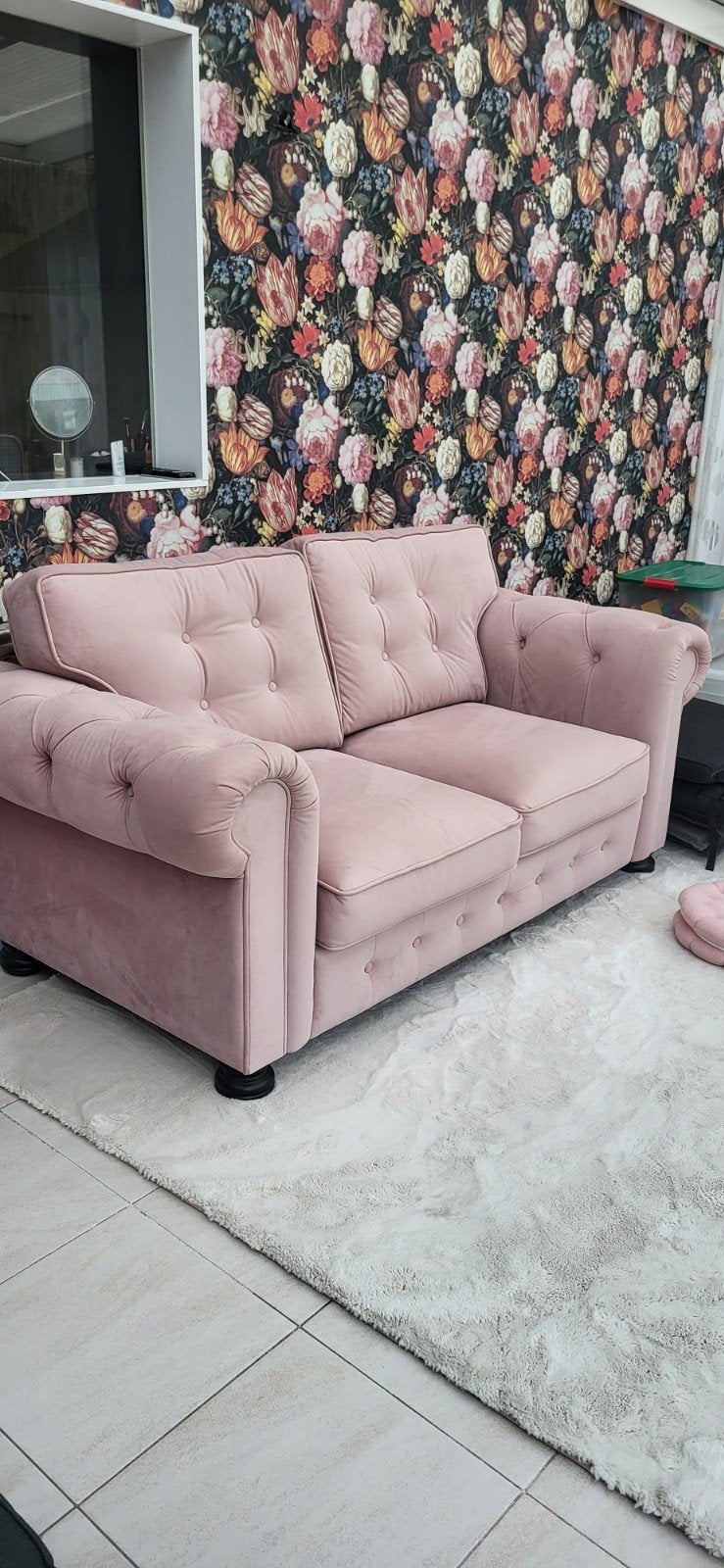 Roze gecapituneerde 2-persoons Urban sofa bank - 190x90 cm, Ophalen, 150 tot 200 cm, Tweepersoons, 75 tot 100 cm