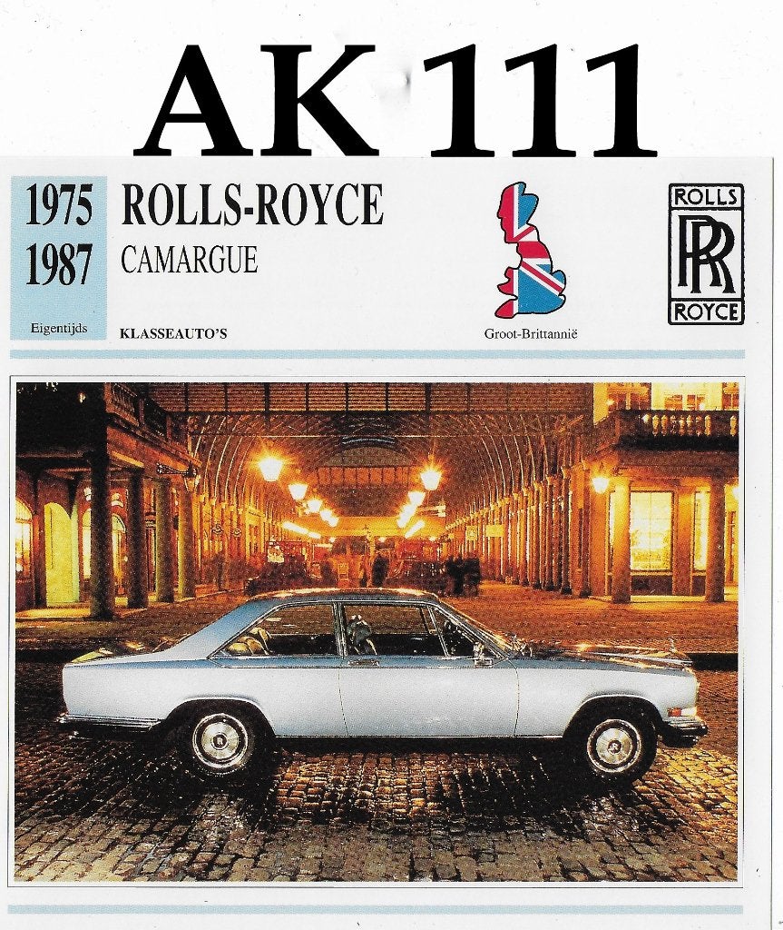 Ak111 autokaart rolls royce camargue ( 1975 - 1987 ), Ophalen of Verzenden, Zo goed als nieuw, Auto's