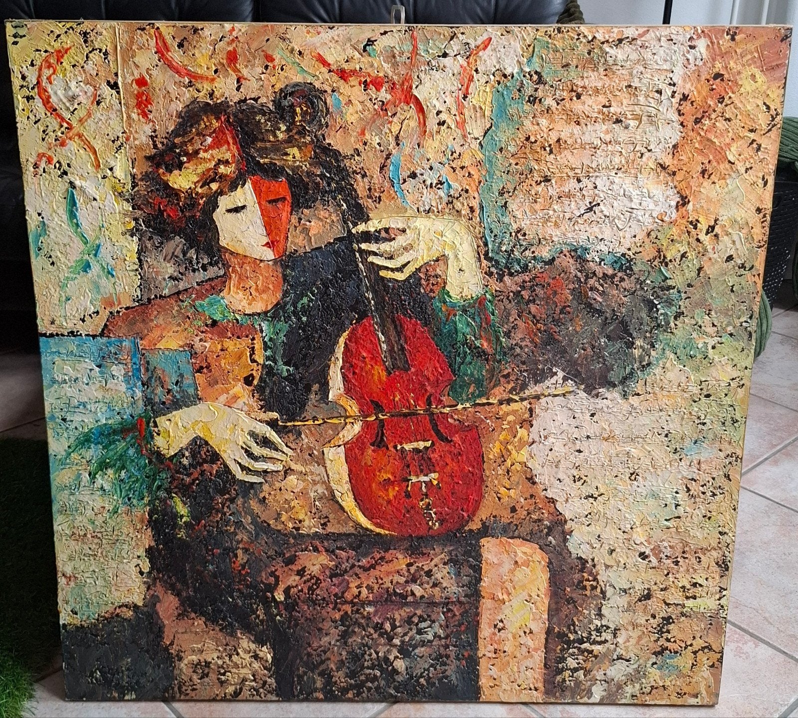 Schilderij: Dame met Viool - Expressief en Kleurrijk, Antiek en Kunst, Kunst | Schilderijen | Modern, Ophalen, Olieverf, Textiel