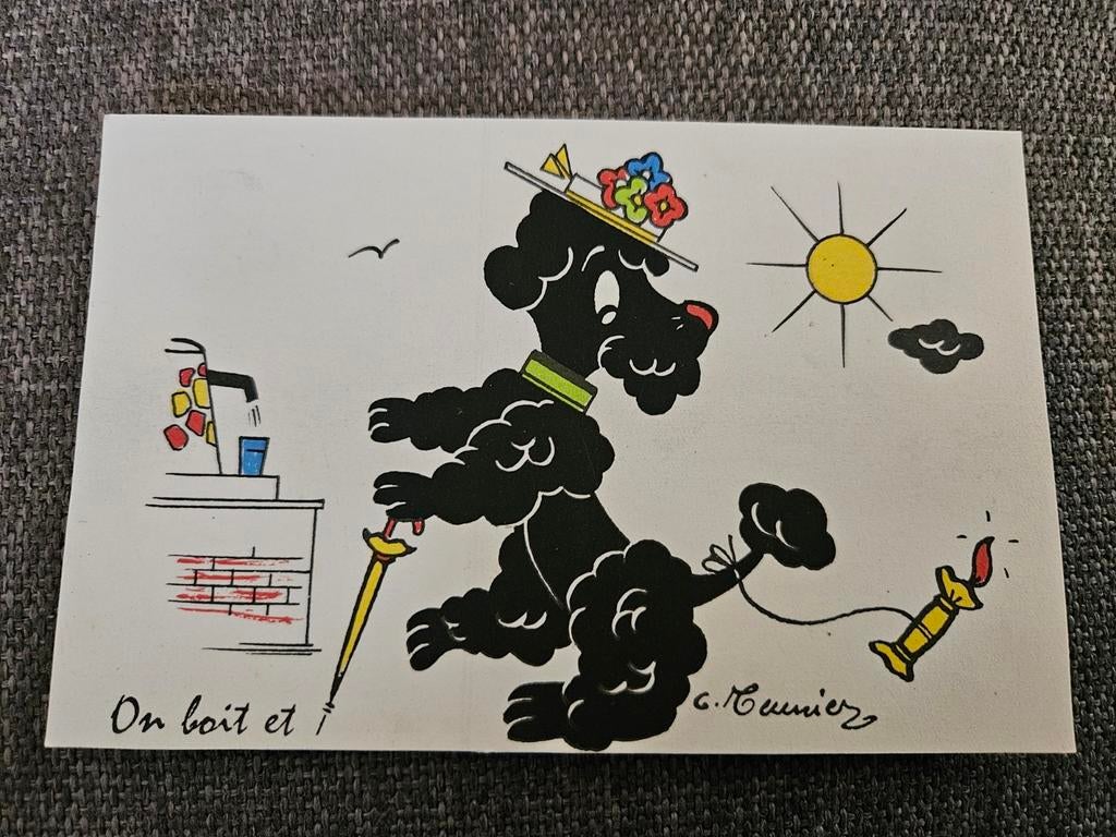 poedel met hoed en paraplu, Ophalen of Verzenden