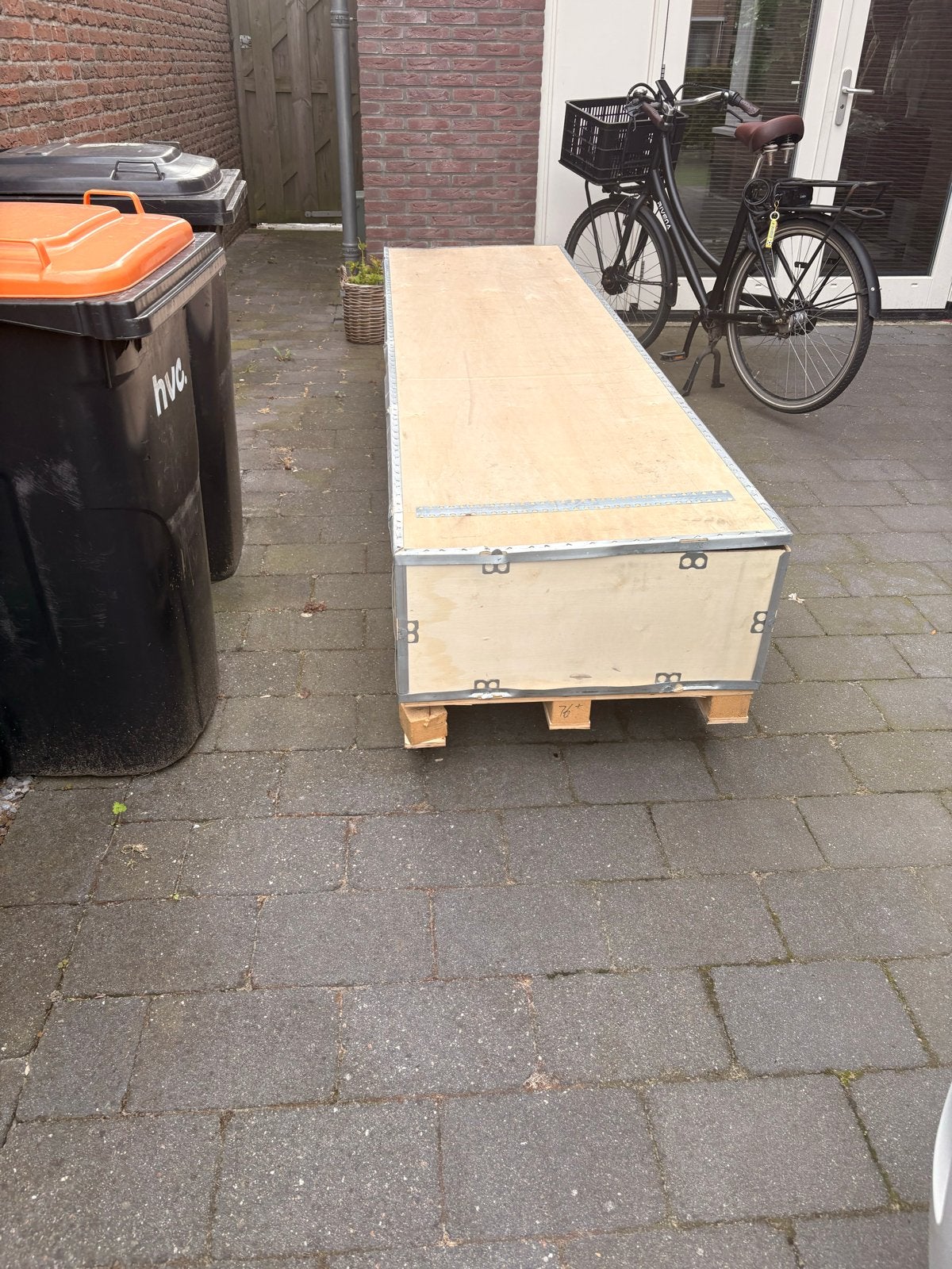 Gratis - Houten transportkist op pallet, Ophalen, Gebruikt, 100 cm of meer, 60 cm of meer