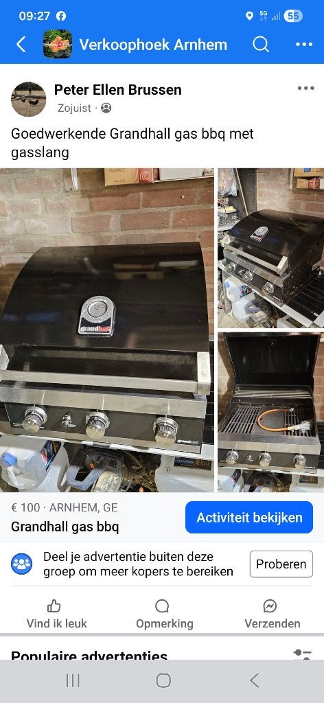 Grandhall gas bbq, Ophalen, Gebruikt