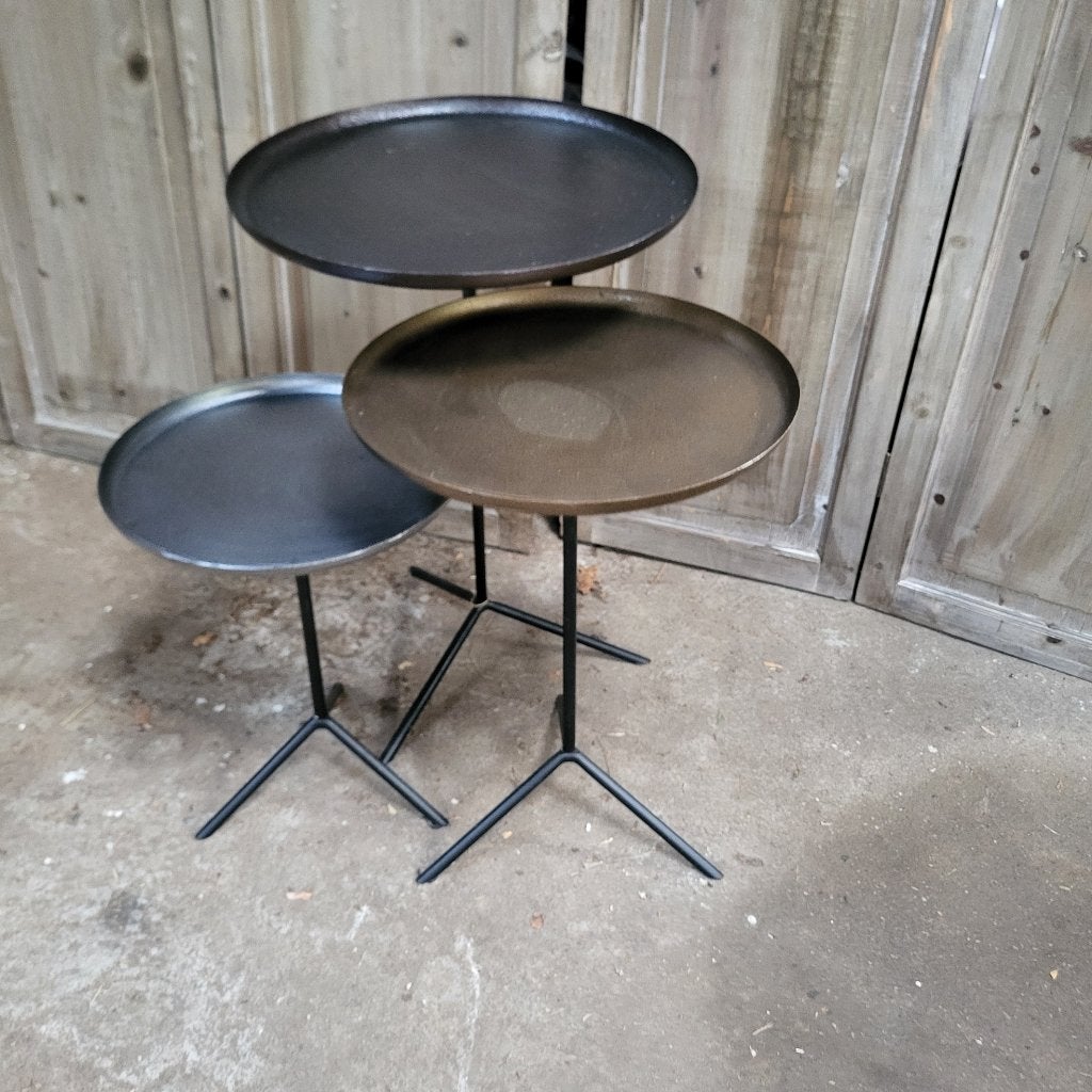 Bijzettafel set van 3 metaal, 45 tot 60 cm, Minder dan 55 cm, Metaal of Aluminium, Rond