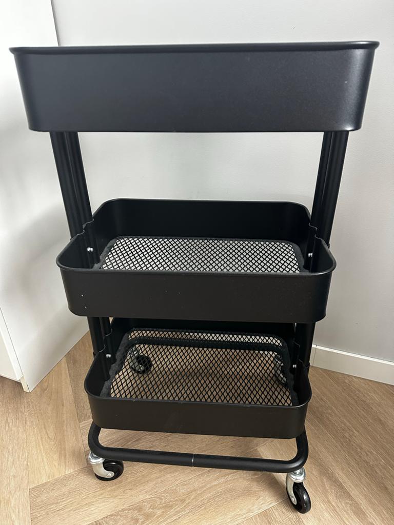 Zwart metalen roltafel met 3 etages, Ophalen, Gebruikt