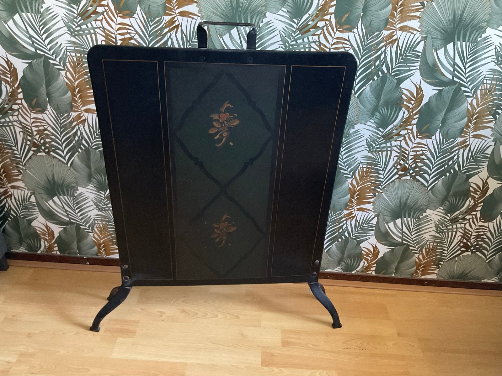 Zwart metalen haardscherm, ca. 1900, 55x80 cm, Ophalen, Gebruikt, Vrijstaande haard, Overige soorten