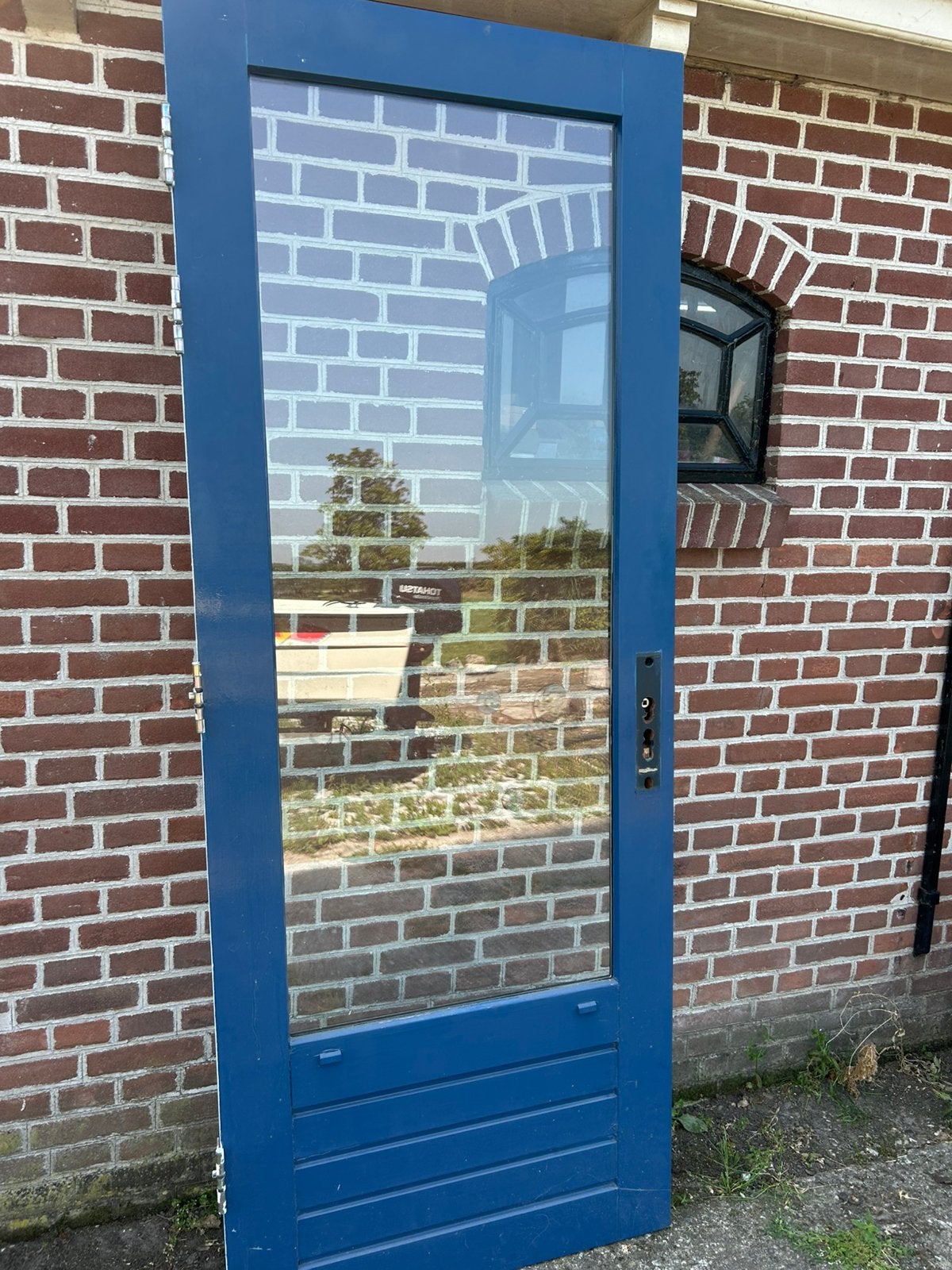 Hardhouten achterdeur 82,5x211cm., Doe-het-zelf en Verbouw, Deuren en Horren, Ophalen, 80 tot 100 cm, 200 tot 215 cm, Glas