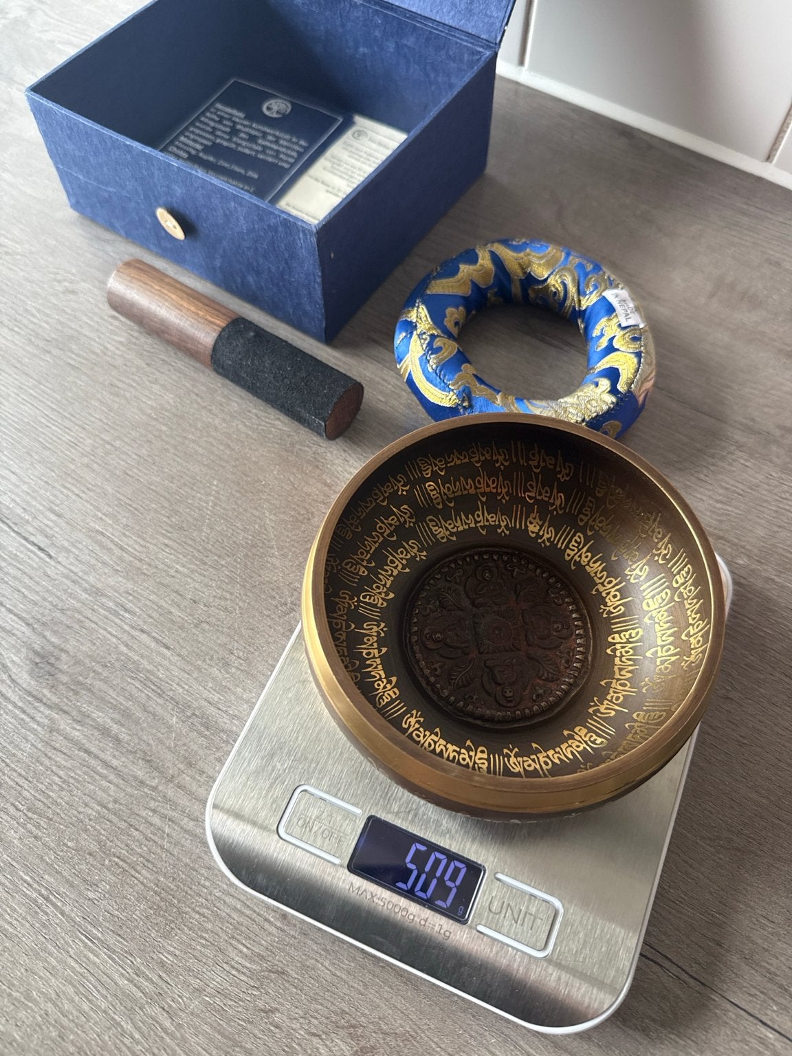 Tibetaanse Klankschaal Compleet - 509 gram, Ophalen of Verzenden, Zo goed als nieuw