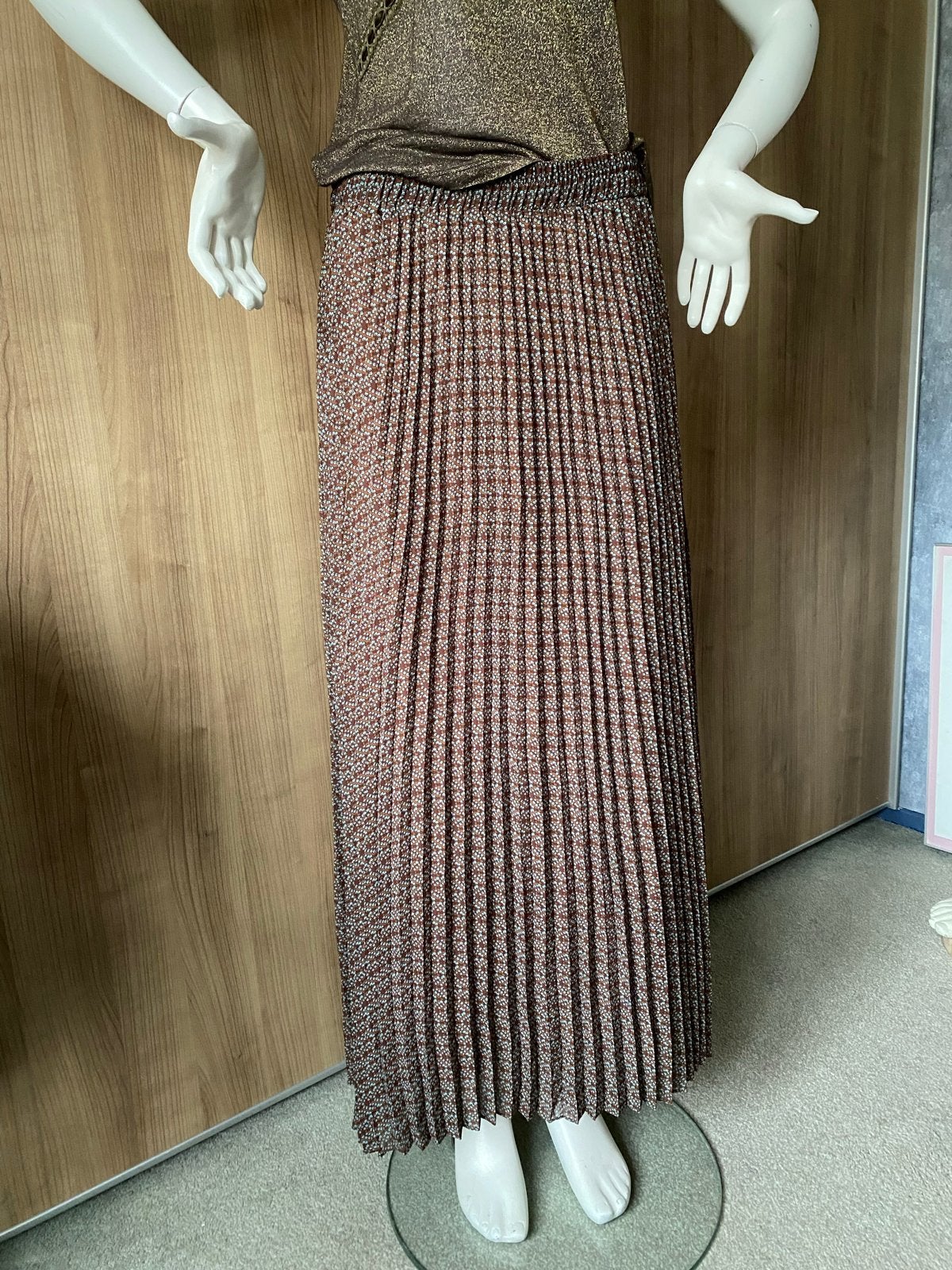 JcSophie geplooide plissé maxi rok met print, maat 42, Kleding | Dames, Rokken, Bruin, Maat 42/44 (L), Ophalen of Verzenden, Zo goed als nieuw