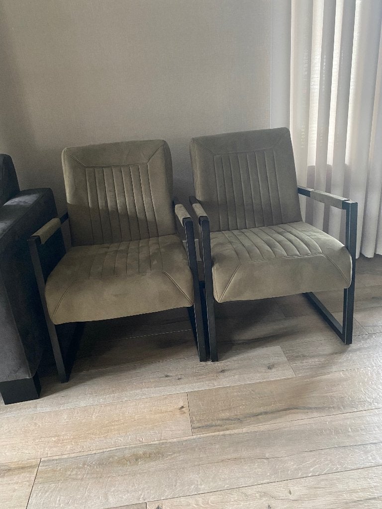 Fauteuils olijfgroen, 2 stuks, Huis en Inrichting, Fauteuils, Ophalen, 75 tot 100 cm, Stof, 50 tot 75 cm