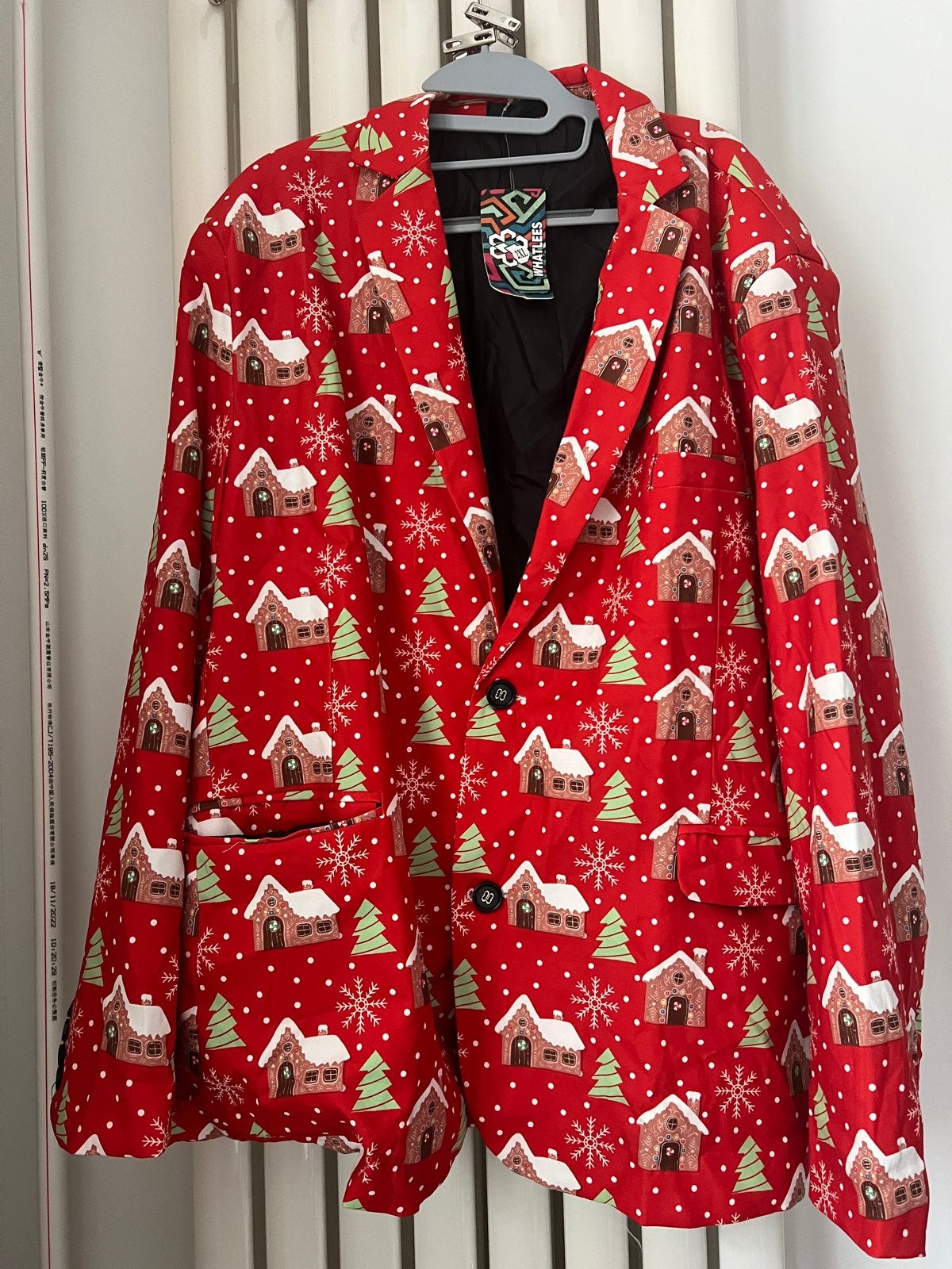 Kerst colbert 2XL met peperkoekhuisjes en kerstbomen, Ophalen of Verzenden, Nieuw, Maat 52/54 (L), Rood