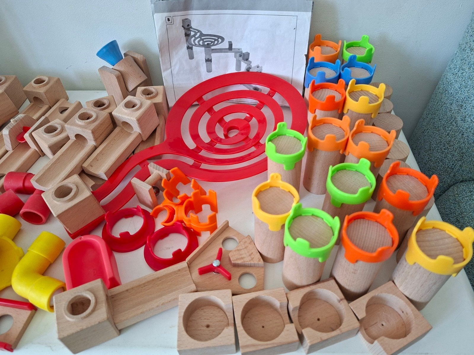 Houten knikkerbaan set met diverse onderdelen, Kinderen en Baby's, Speelgoed | Houten speelgoed, Ophalen of Verzenden, Gebruikt