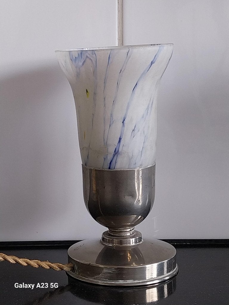 Art Deco tafellamp marmerglas chroom jaren 30, Ophalen of Verzenden