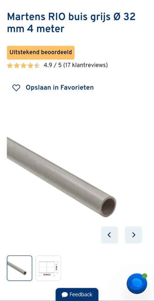 8x pvc buis, Ø 32mm, lengte 4m, Ophalen, Nieuw, Pvc