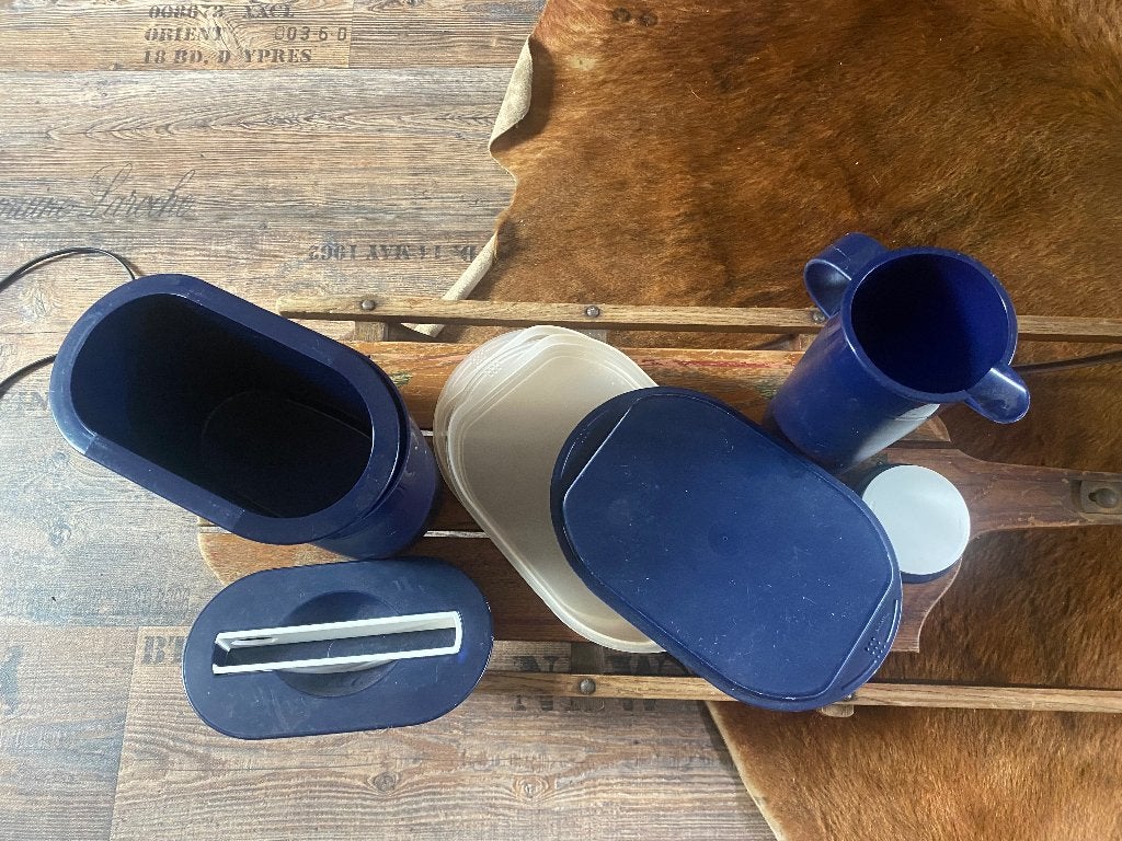 Zgan 3 delige Tupperware set blauw, Blauw, Overige typen, Ophalen of Verzenden, Zo goed als nieuw