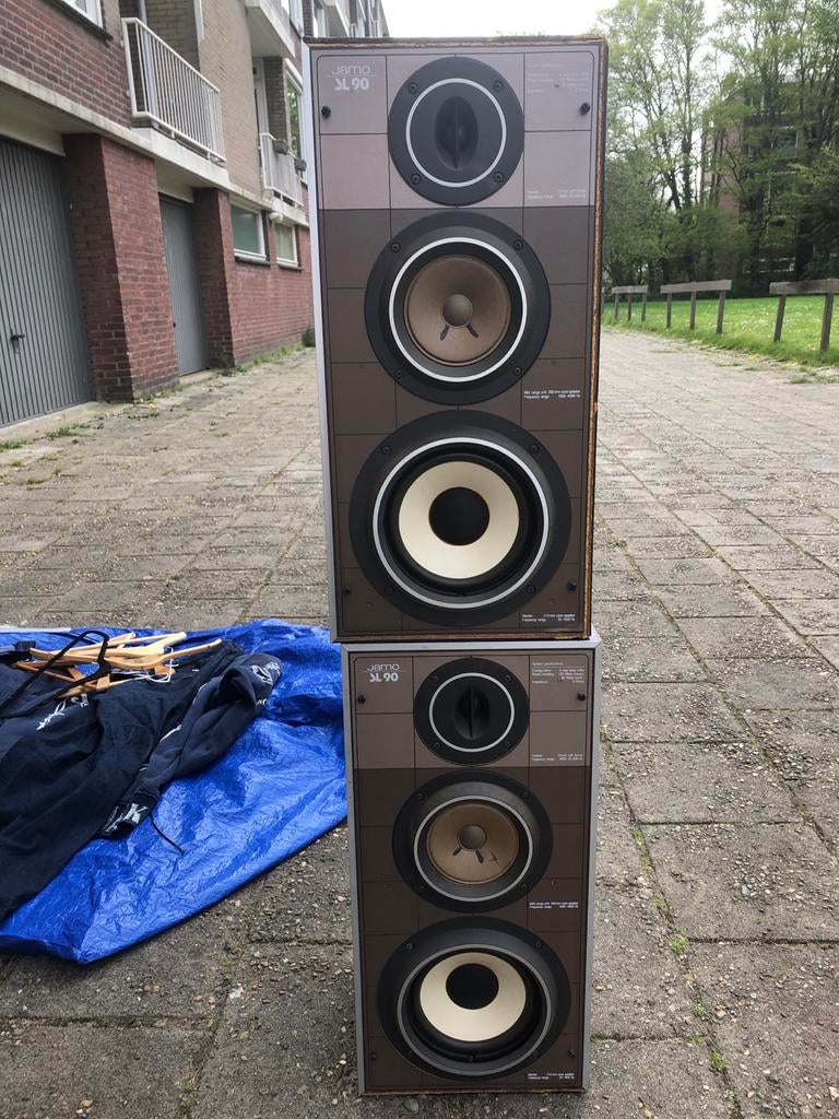 Jamo SL 90 Vloerstaande Luidsprekers - Vintage Geluid, Ophalen, Gebruikt, 60 tot 120 watt, Front, Rear of Stereo speakers