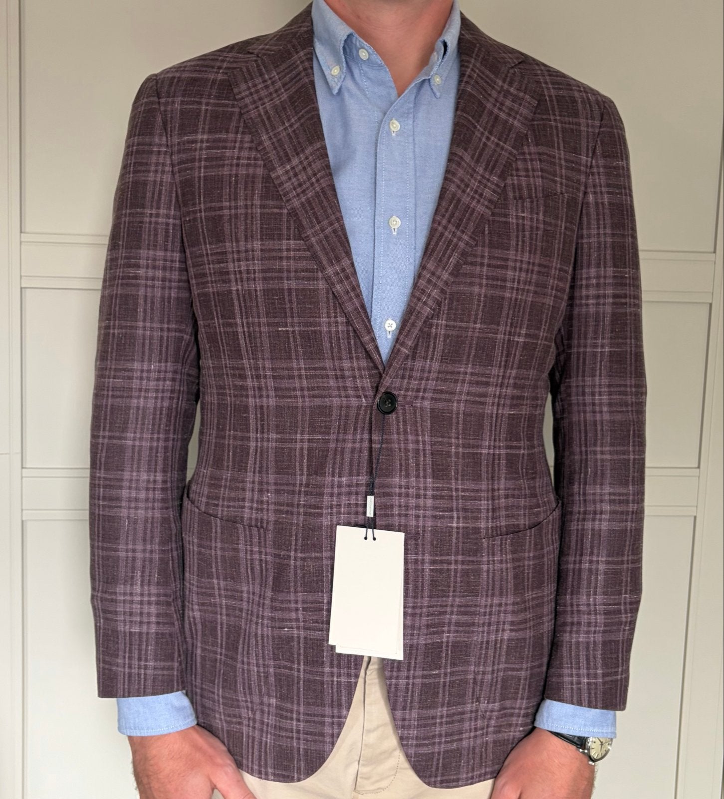 SuitSupply Colbert Wol Zijde Linnen Geruit NIEUW!, Ophalen of Verzenden, Nieuw, Maat 48/50 (M), Paars