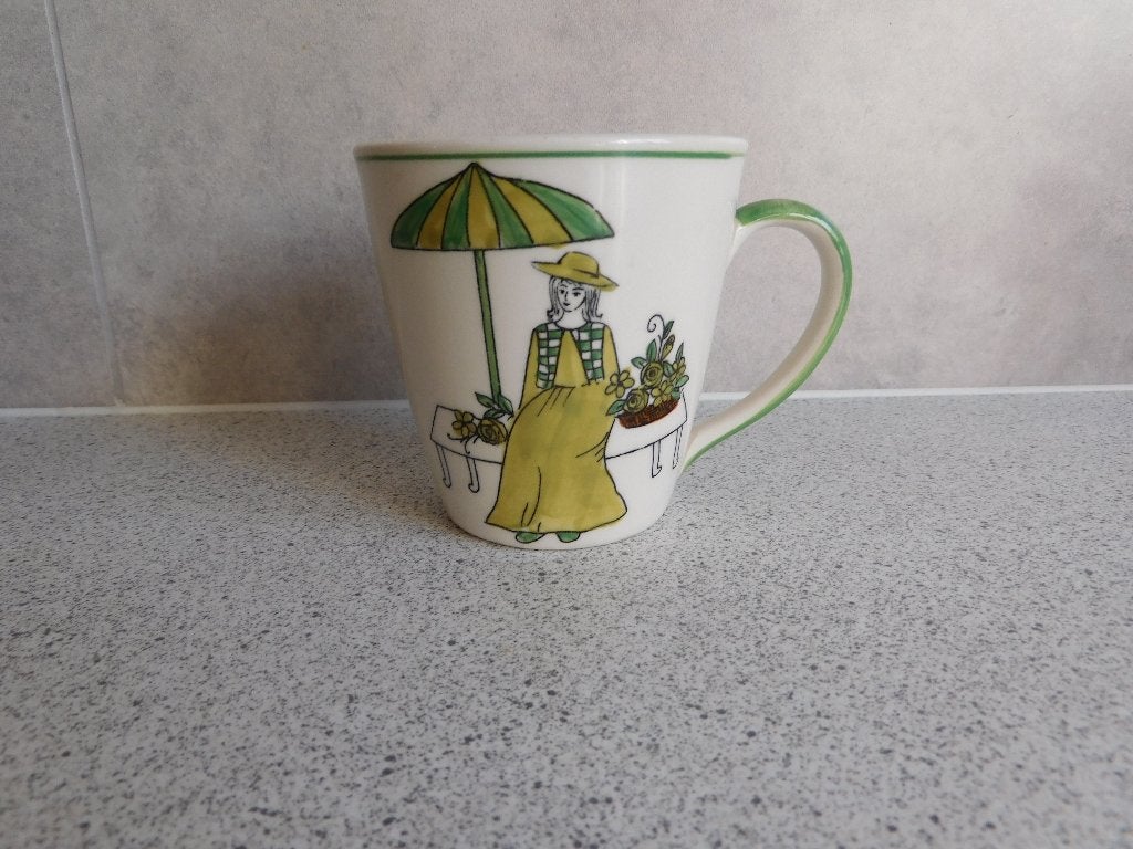 Mok 190 ml. Bloemenverkoopster Vic's Handpainted, Overige merken, Zo goed als nieuw, Overige stijlen, Porselein