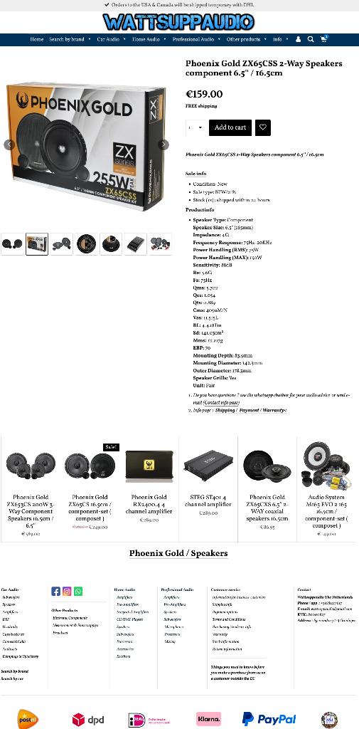 Phoenix Gold ZX65CSS 2-Weg composet / speakers 16.5cm, Auto diversen, Autospeakers, Hifi-Focus, Aalsmeerderweg 173 1432 CL, Aalsmeer