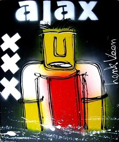 Schilderij Henk Veen - Ajax Amsterdam nr 420, Gesigneerd, Ophalen of Verzenden, Textiel, Figuren