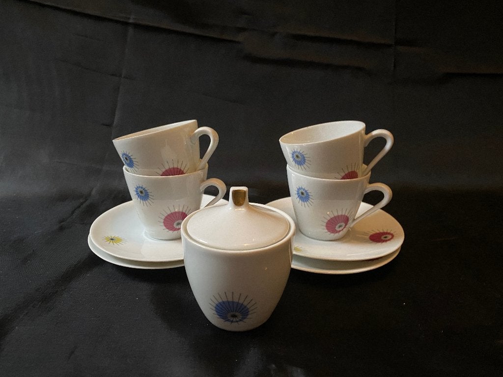 Retro Set van 4 espresso ristretto porseleinen kopjes met, Gebruikt, Ophalen of Verzenden, Overige stijlen, Kop(pen) en/of Schotel(s)