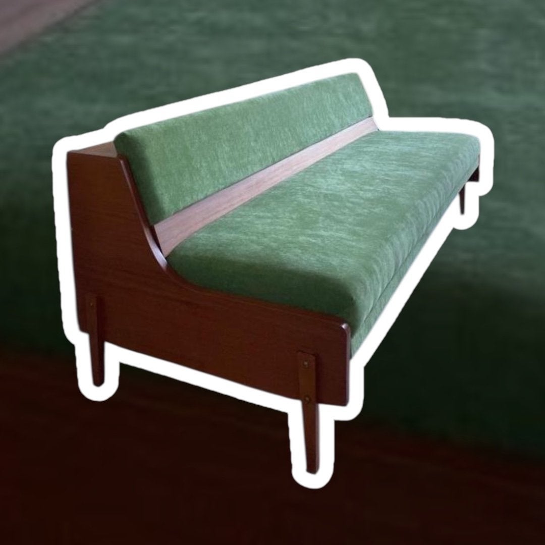 Scandinavische Daybed - Groen met Houten Frame, Huis en Inrichting, Ophalen, Gebruikt, Eenpersoons, 150 tot 200 cm
