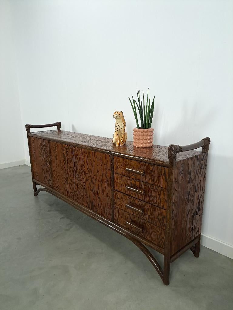 Hout met bamboe dressoir met lades vintage, Gebruikt, Overige materialen, Met deur(en), Vintage