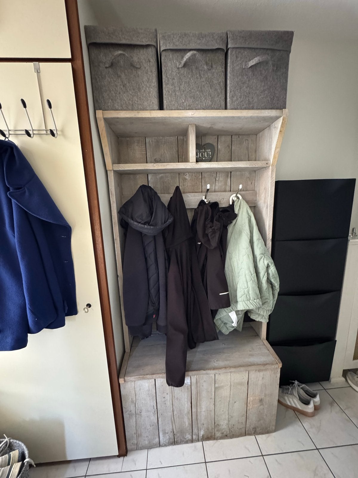 Steigerhouten kapstok met bergruimte, Ophalen, Gebruikt, Minder dan 100 cm, Staande kapstok