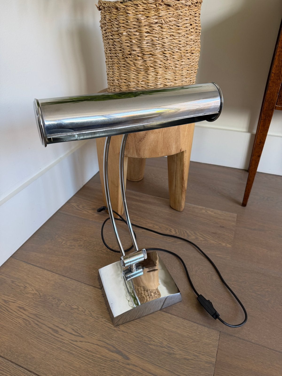 Verchroomde bureaulamp / pianolamp – verstelbaar – 50 cm, Ophalen, Gebruikt, Metaal, Zilver