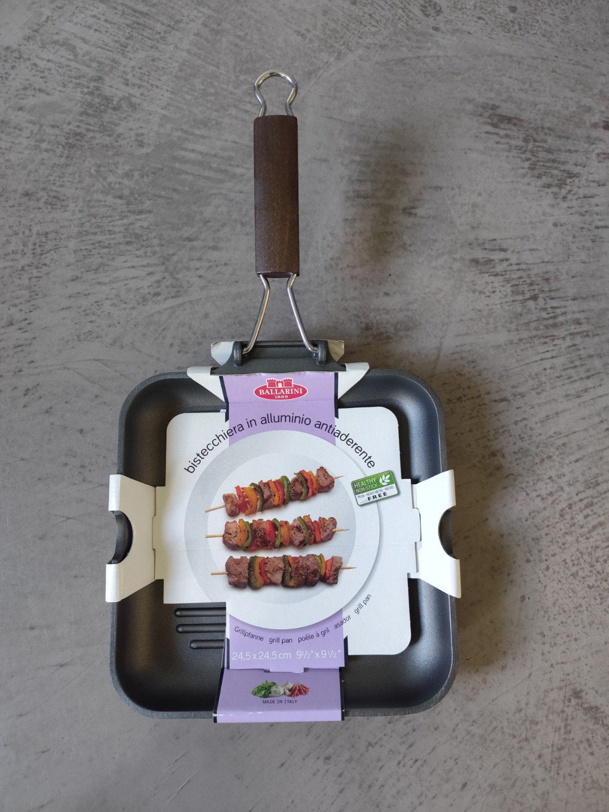 Ballarini Grillpan - Aluminium - 24,5x24,5 cm - Nieuw, Overige typen, Nieuw, Ophalen of Verzenden, Zwart