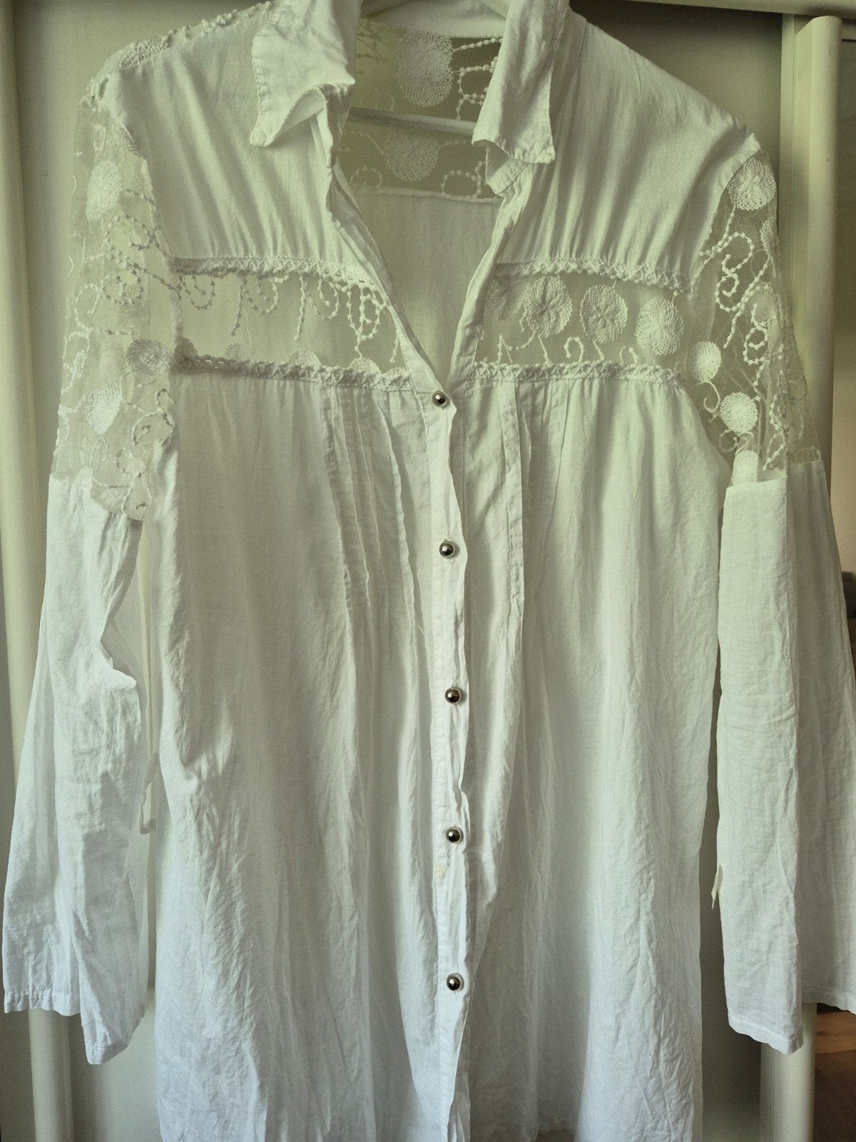 witte blouse met kanten inzet xl-xxl ibiza summer White, Kleding | Dames, Ophalen of Verzenden, Zo goed als nieuw, Maat 46/48 (XL) of groter