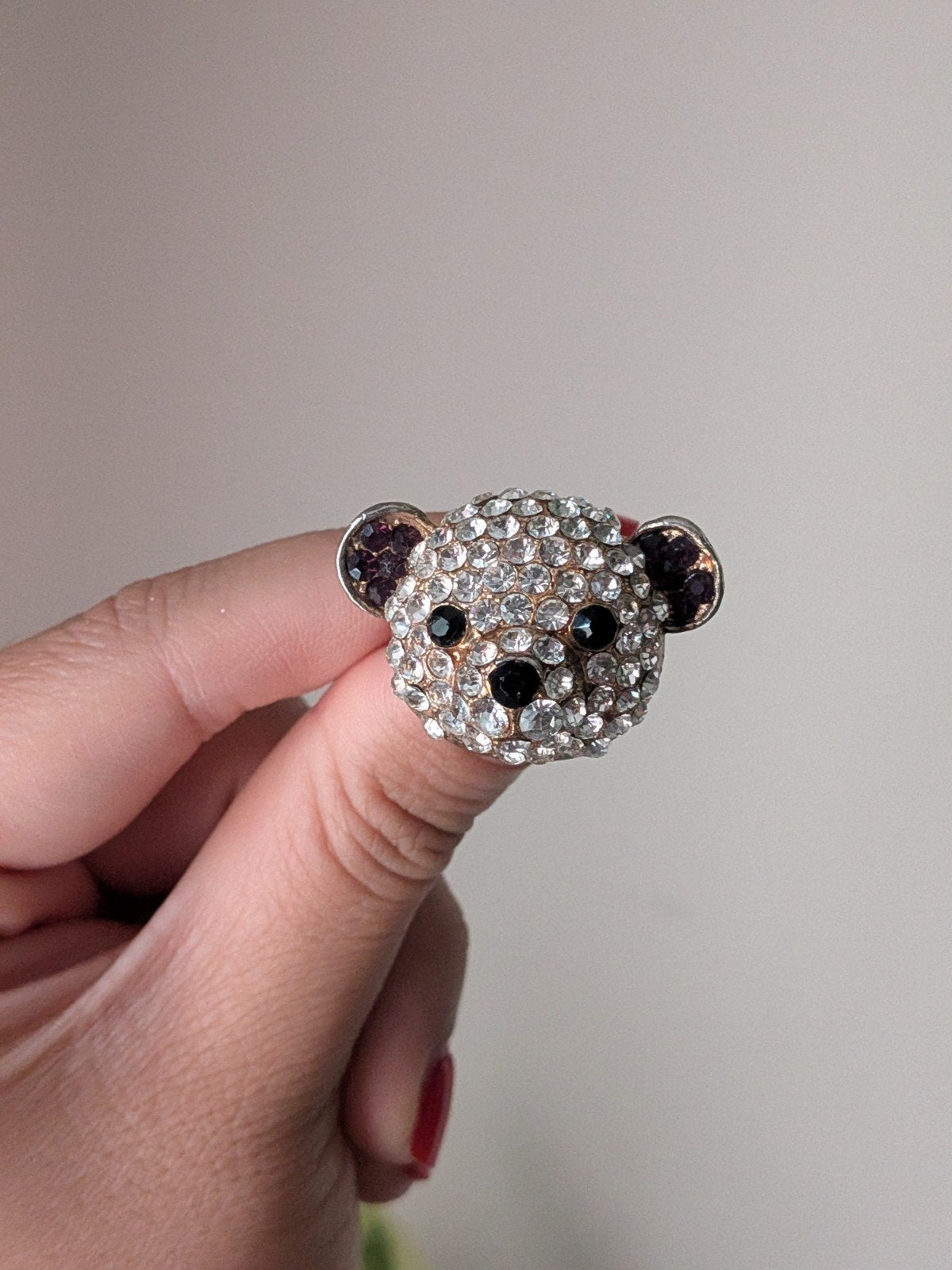 Leuke verstelbare teddybeer ring met strass steentjes, Sieraden, Tassen en Uiterlijk, Ringen, Overige materialen, Gebruikt, Ophalen of Verzenden
