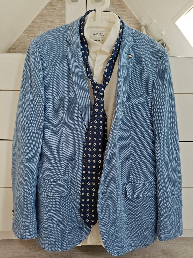 Trouw Bruiloft Set Colbert Broek Overhemd Stropdas Nieuw❗, State of Art, Blauw, Ophalen of Verzenden, Maat 56/58 (XL)