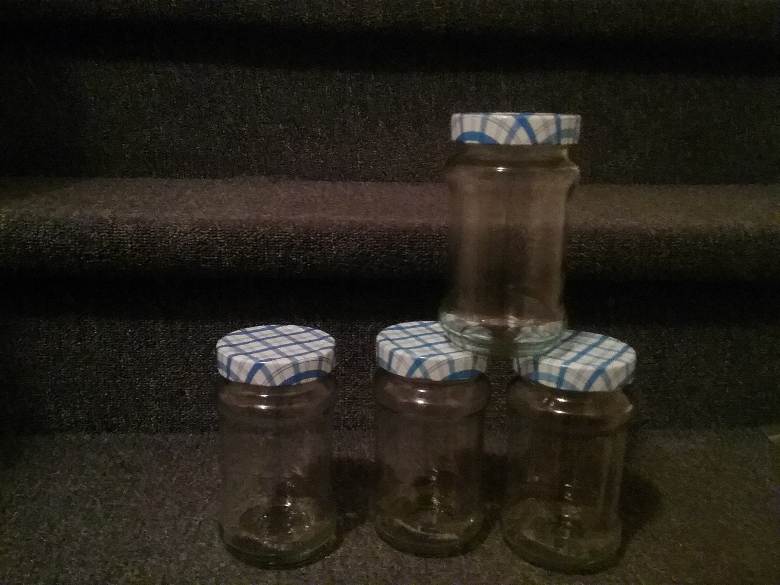 Jampotten 300 ml met blauwe deksel, schoon en etiketvrij, Ophalen