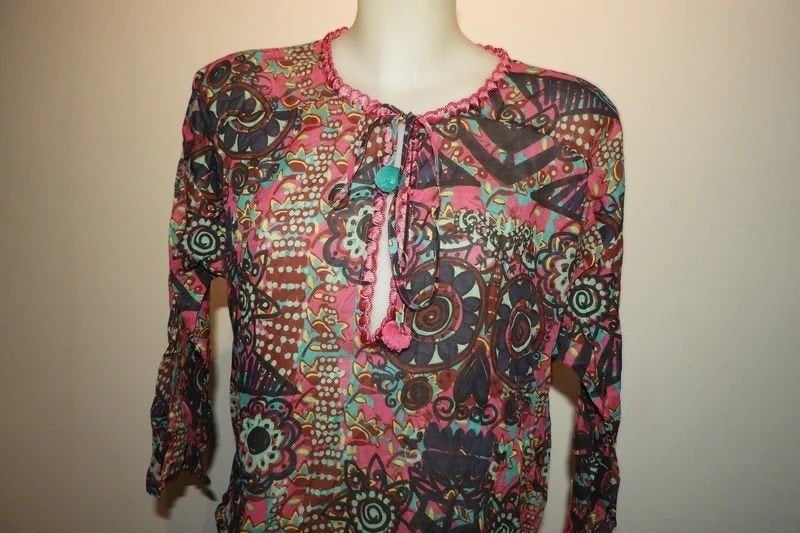 Missoni kleurrijk tuniek helemaal in print koort pompoen S.M, Zo goed als nieuw, Missoni, Maat 36 (S), Meerkleurig