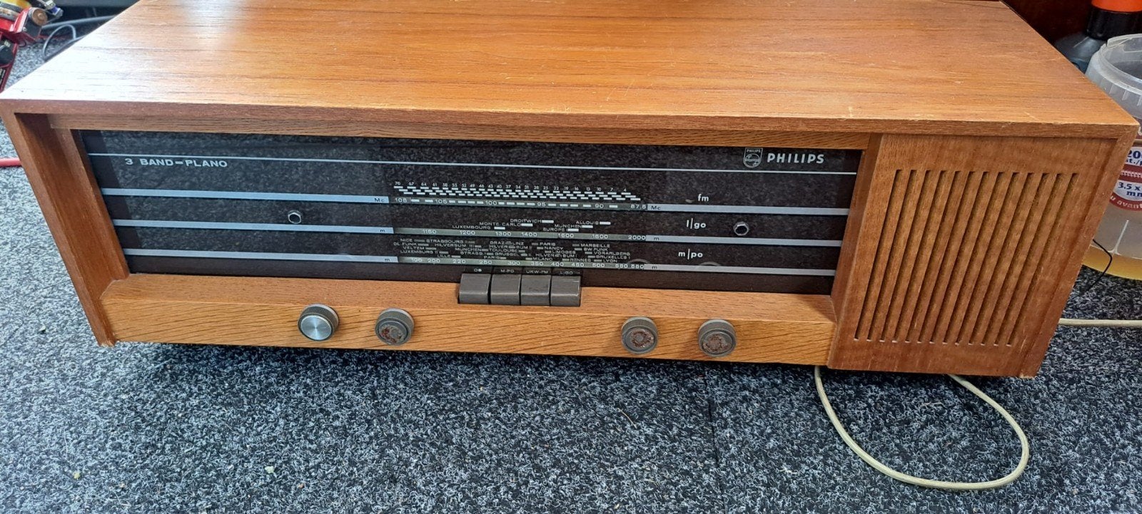 Vintage Philips 3-Band Plano Radio - Houten Behuizing, Ophalen, Gebruikt