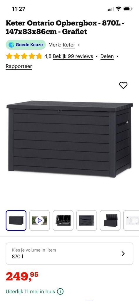 Grote, mooie, antracietkleurige opbergbox Keter, Tuin en Terras, Ophalen of Verzenden, Zo goed als nieuw, Kunststof, Overige typen