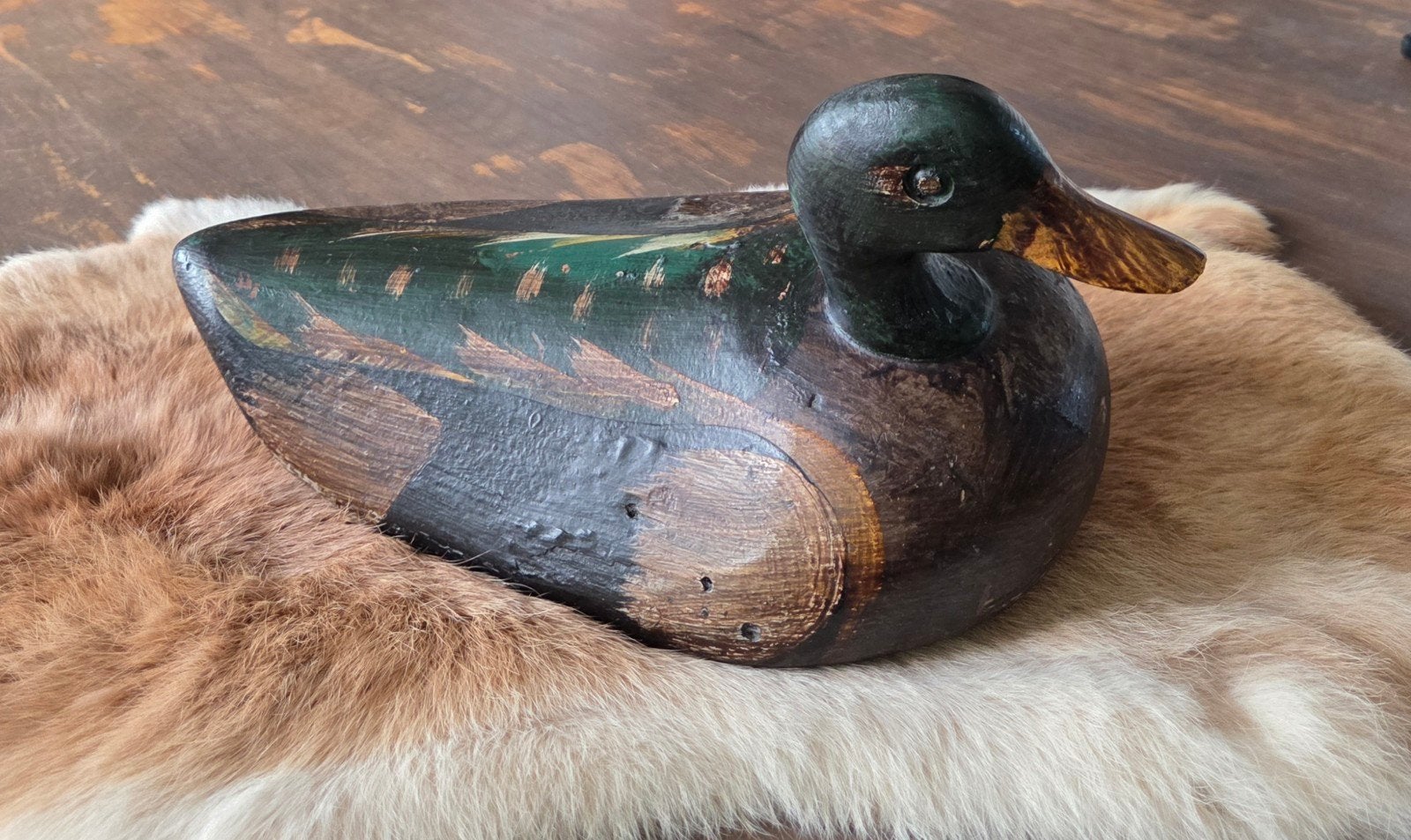 Antieke Houten Lokeend (30 cm) – met Hagelinslag!, Ophalen of Verzenden
