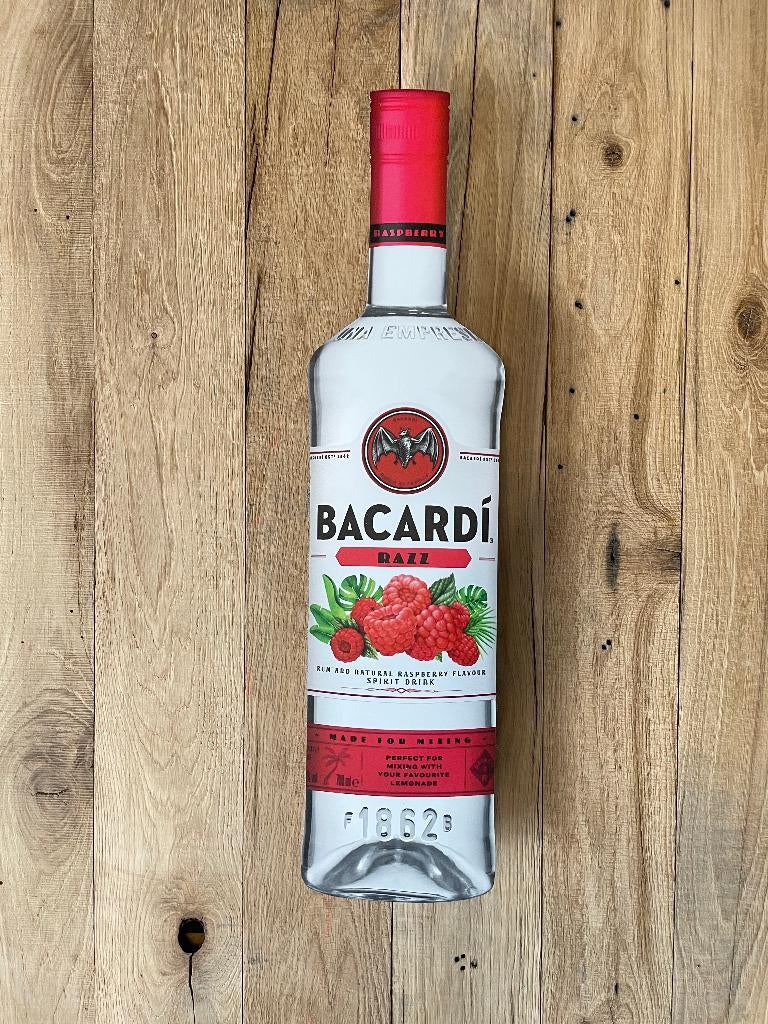 Reclamebord Bacardi Razz fles groot, 70cm hoog, aluminium, Ophalen of Verzenden, Nieuw, Reclamebord