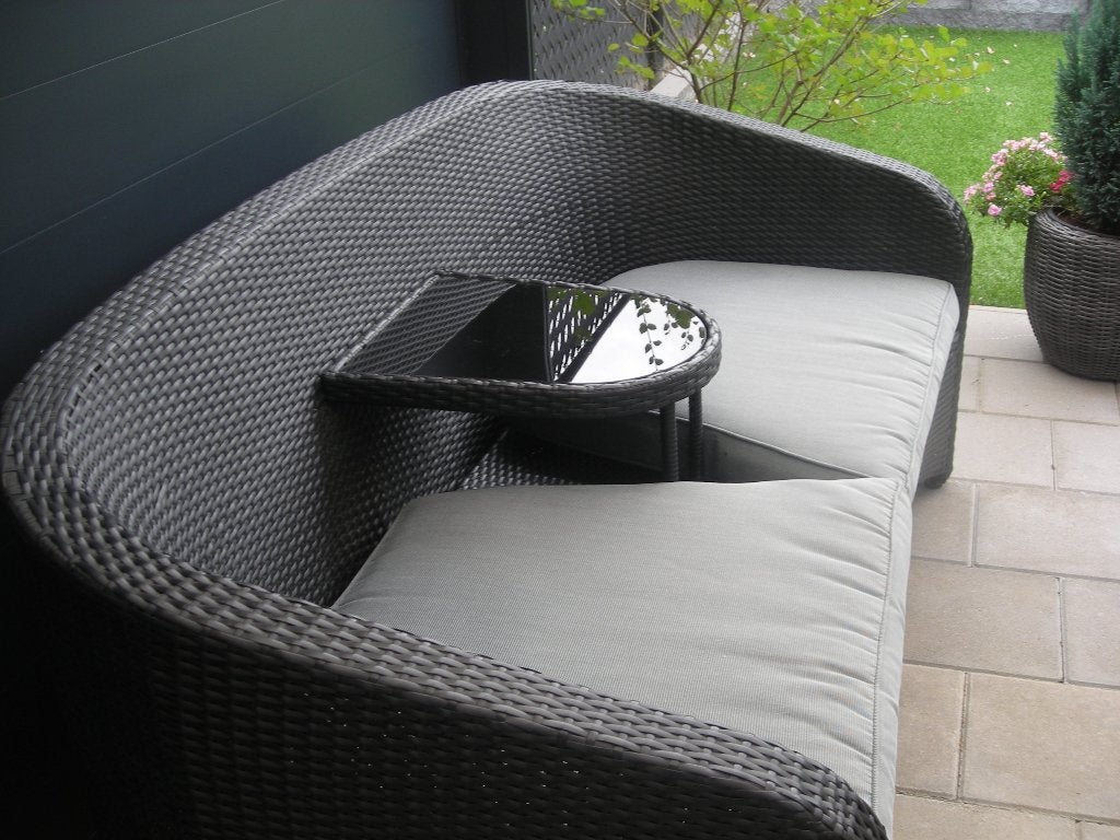 Tuinbank zwart met aluminium frame en kussens, Ophalen, Gebruikt, Kunststof