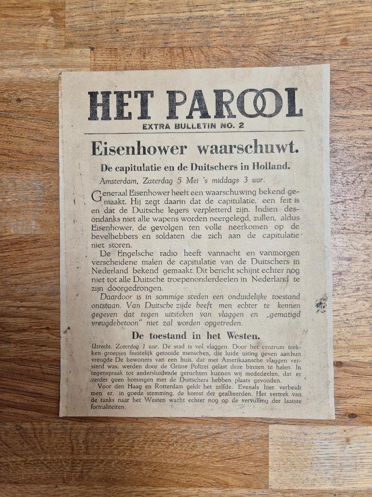 Wo2 illegale pers verzetskrant Het Parool, 5 mei 1945, Ophalen of Verzenden, Nederland, Boek of Tijdschrift