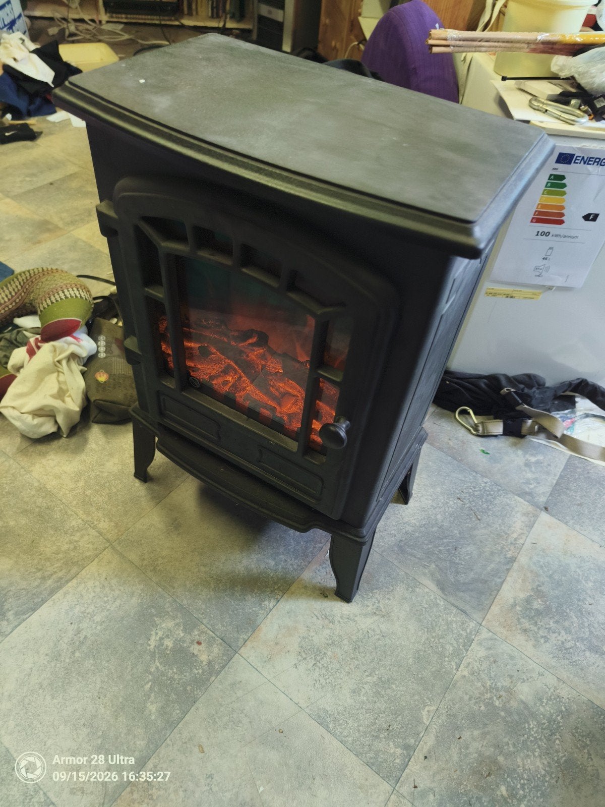 Elektrische sfeerhaard met verwarming, Huis en Inrichting, Ophalen