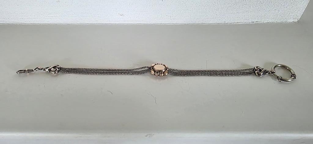 Zilveren Horlogeketting met Gouden Schuif, Ophalen of Verzenden, Zilver
