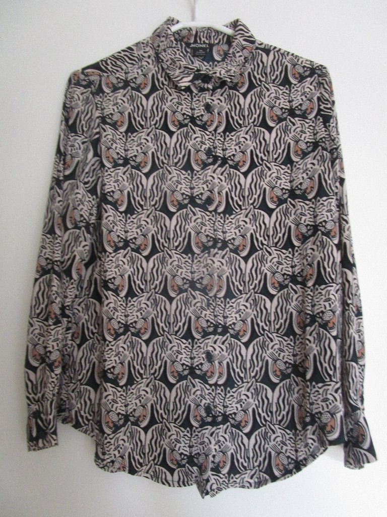 Monkl blouse  maat XS zwart dierenprint, Kleding | Dames, Blouses en Tunieken, Monkl, Zwart, Ophalen of Verzenden, Zo goed als nieuw