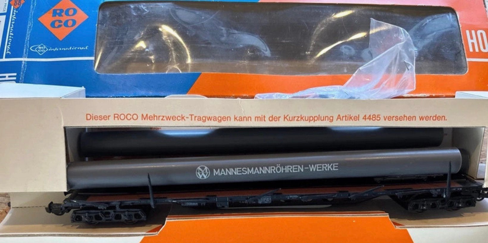 Roco 4361 DB platte wagen Mannesmann buizenlading H0 (P0002), Gelijkstroom, Wagon, Ophalen of Verzenden, Zo goed als nieuw